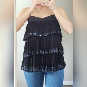 Sequin laRok ruffle top perfect for NYE  NWT black